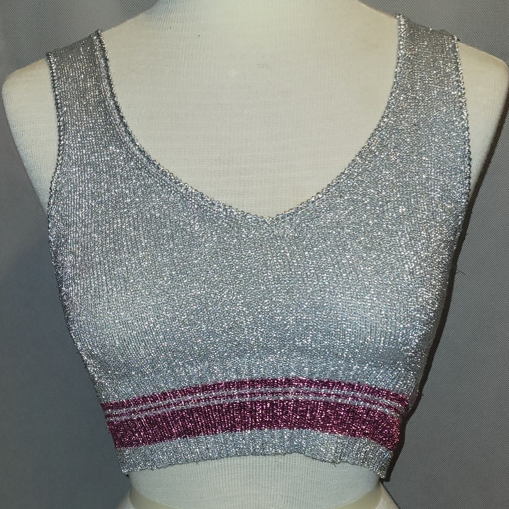 Topshop Silver Mesh Tank Crop Top